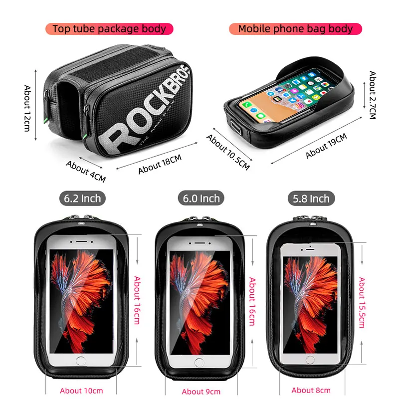 ROCKBROS Bicycle Bags With Touch Screen Phone Bag Bike Front Tube Bag 5.8\