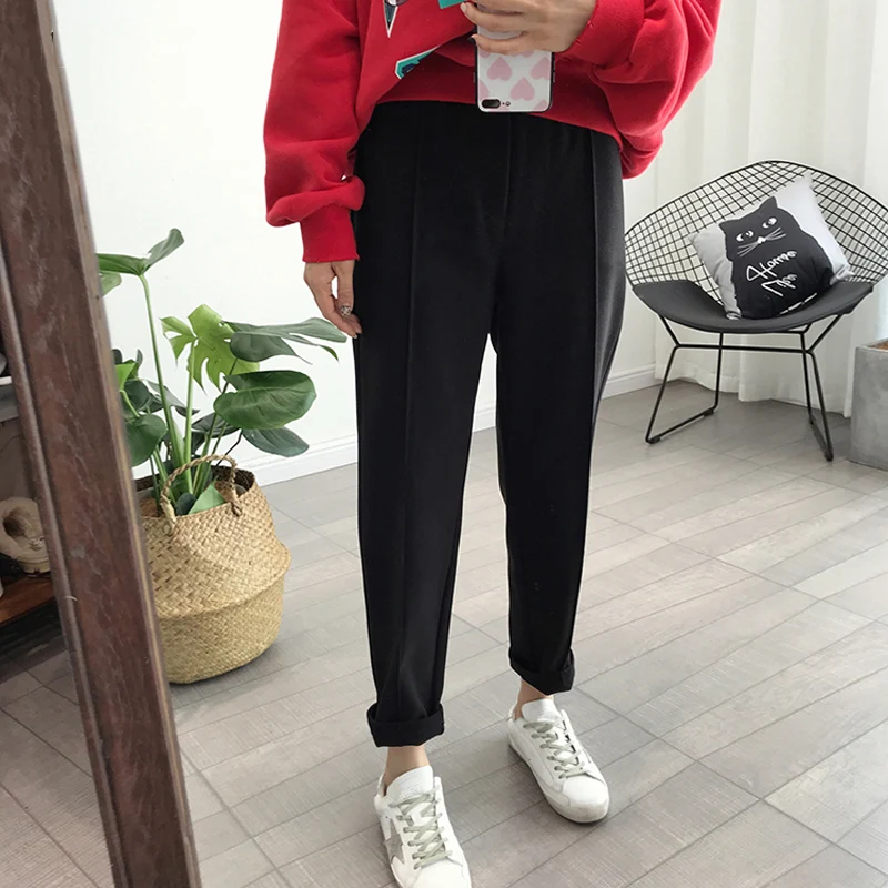 Winter Thicken Women Pencil Pants Wool Pants Female 2019 Autumn High Waist Loose Trousers Capris Good Fabric