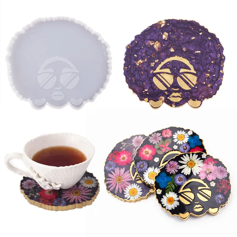 DIY Resin Mold Silicone Coaster Irregular Explode Glasses Girl Coffee Mat Mold Resin Mould