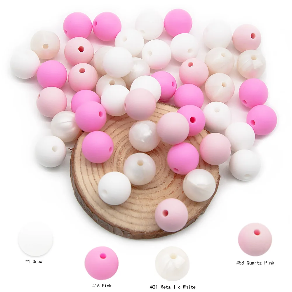 Cute-idea 10pcs 9/12/15mm Silicone Beads teether DIY Pearl Necklace Bracelet Food Grade teething Round beads soft pacifier chain