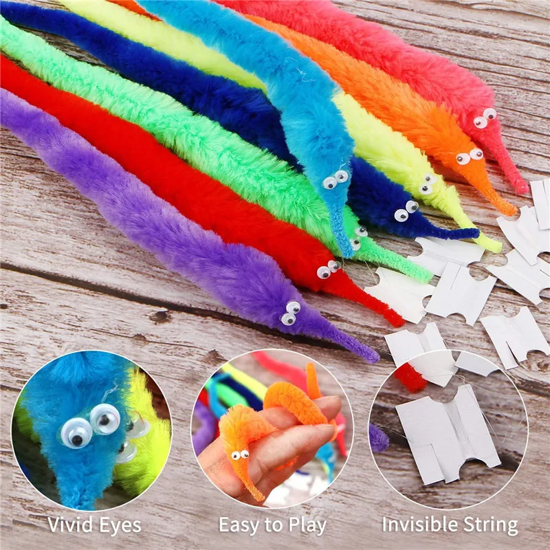 5/10/20pcs Twisty Worm Magic Toys Party Favors Fuzzy Worm On A String Christmas Halloween Wizard New Strange Trick Toys For Kids