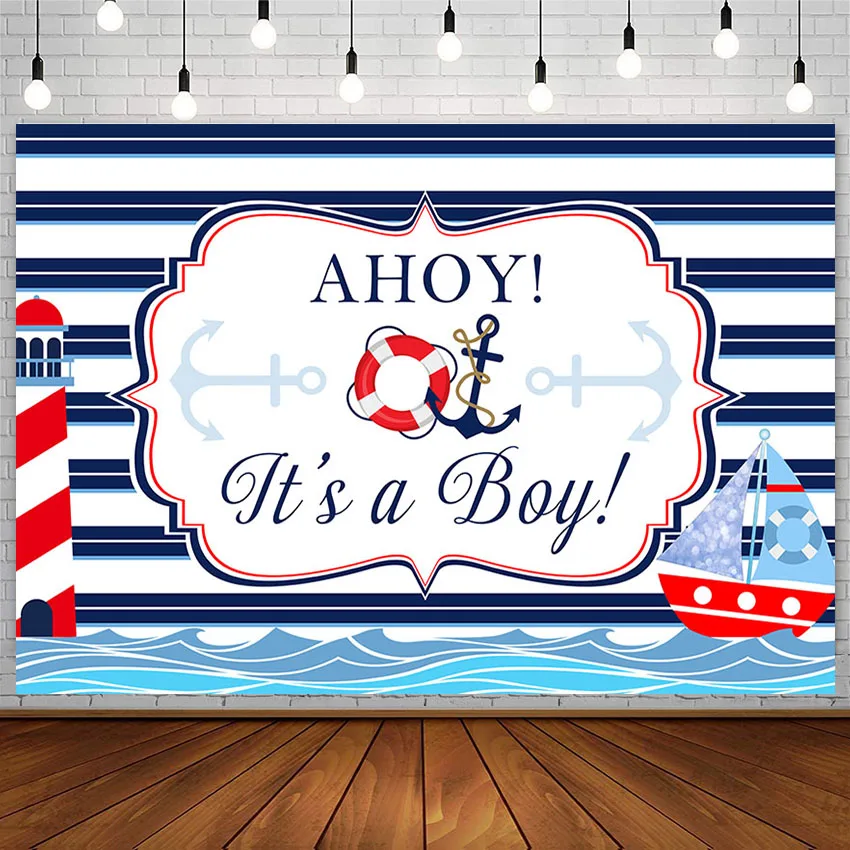 

Avezano Baby Shower Photography Backdrops Blue Boy Birthday Party Banner Pirate Ship Backgrounds Photo Studio Photozone Decor