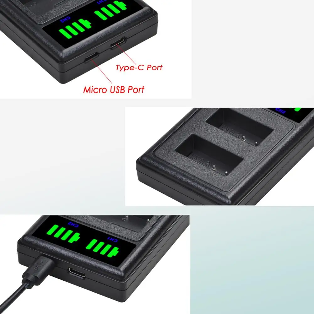 Batmax EN-EL20 EL20 Battery+LED Dual Charger with Type C Port For Nikon EN-EL20a Coolpix P1000 P950 Nikon1 J1, J2, J3 Nikon1 AW1