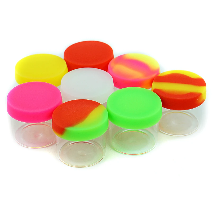 10pcs 6ML Mini Wax Container Glass Bottles with Assorted Colors Silicone Lid Non Stick for Cream