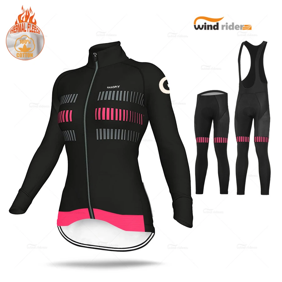 

Woman Winter Long Sleeve Cycling Jersey set Road Bike Uniform Thermal Fleece mtb Bib Pants Keep Warm Suit