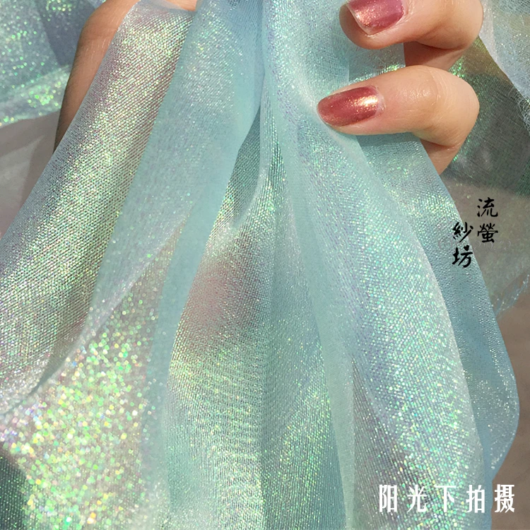 Blue High-density Glitter Tulle Mesh Fabric For Wedding Decoration Netting Organza Fabric DIY Crafts Skirt Curtain Party Supply