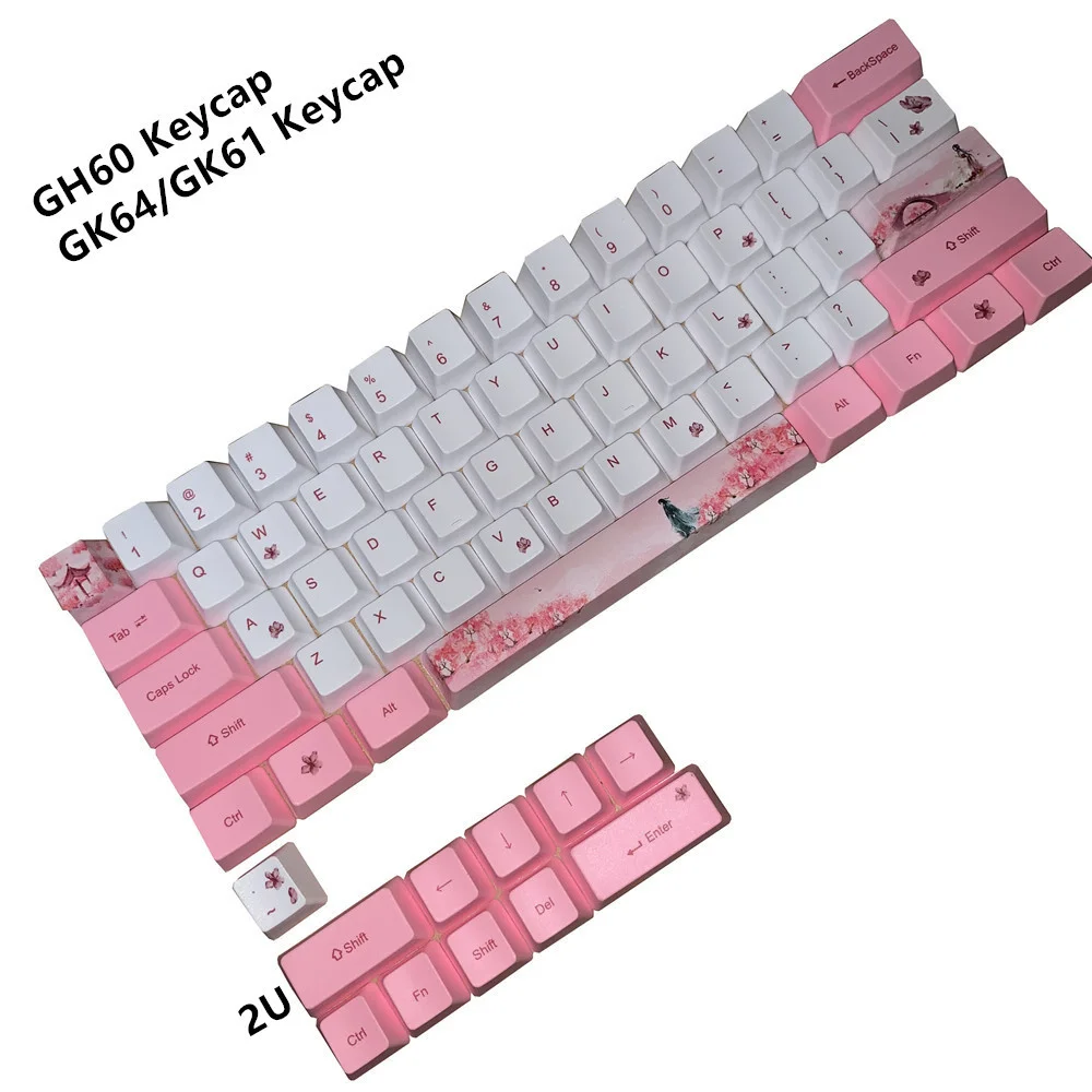 

1 Set Sakura Penguin Whale Ink Keycap PBT Dye Subbed Keycaps OEM Profile Keycaps For GH60 GK61 GK64 Anne RK61