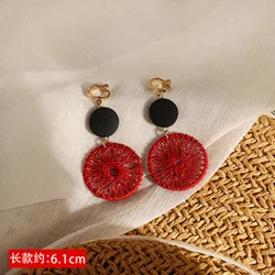 New Korean Statement Geometric Long Wooden clip on Earrings For Women Cute Pink Wedding Earring 2020 Fashion  Ear Clips Jewelry