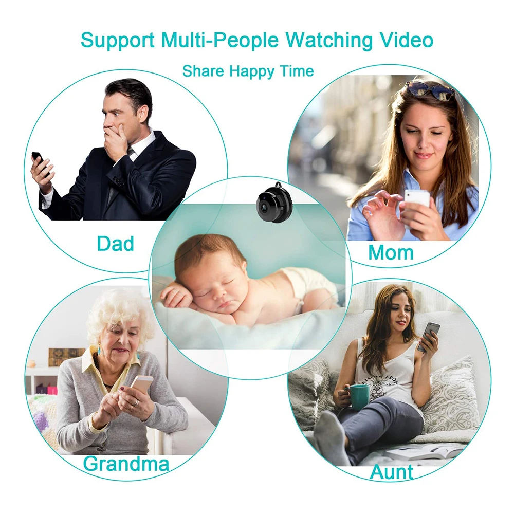 Minicámara de seguridad inalámbrica V380 para el hogar, videocámaras con visión nocturna, detección de movimiento, 1080P, HD, IP