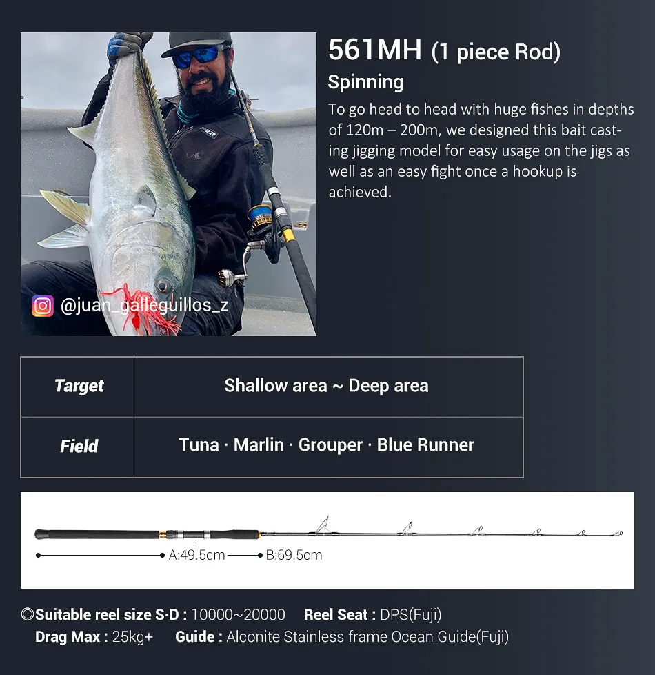 NOEBY-INFINITE Jigging-Angelruten, 1-teilige Fuji-Führung, MH-Köder, geeignet für Blackfin-Thunfisch, Angelrute, 1,68 m, 1,83 m, 120–500 g – Detail 6
