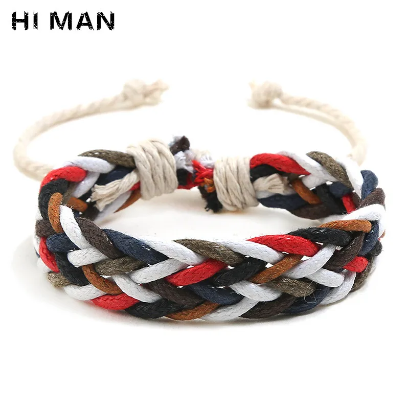 National Style Simple Casual Rainbow Color Hand-woven Leather Bracelet Couple Fashion Outdoor Men Woman Jewelry Friendship Gift