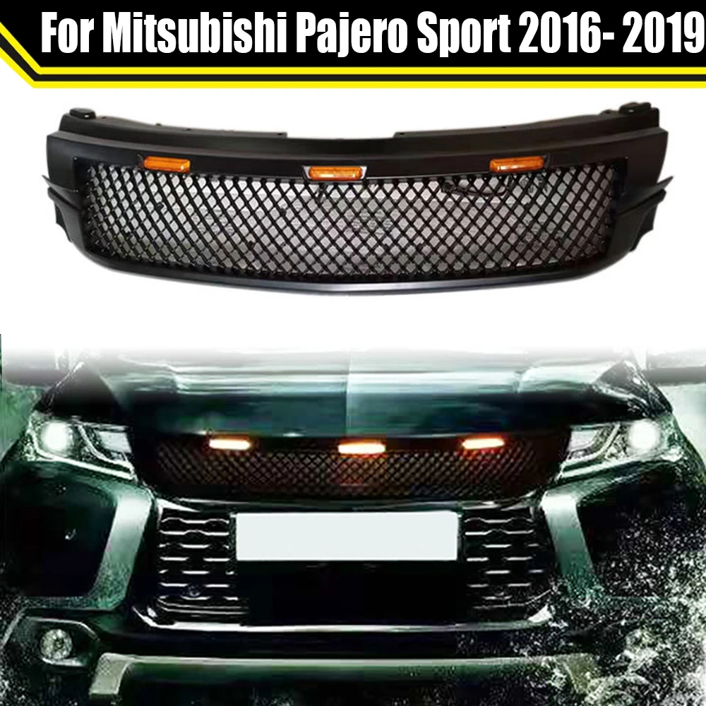 

Car High Quality Grille Fit For Mitsubishi Pajero Sport 2016-2019 With LED Light Front Racing Grilles Bumper Hood Mesh Grills