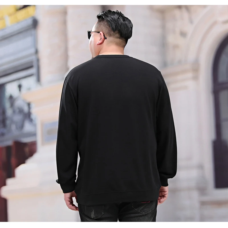 Men's big T-shirt plus size 7XL 8XL 9XL 10XL 11XL 12XL winter long sleeve round neck loose cotton sports black white blue top