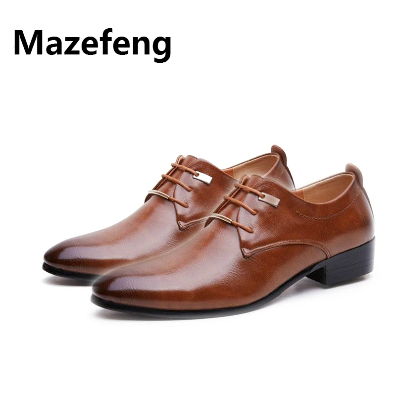 Mazefeng Hign Quality Men Flats Leather dress Shoes Brogue Pointed Oxford Flat Male Casual Shoes Men\'s Luxury Brand Size 38-48