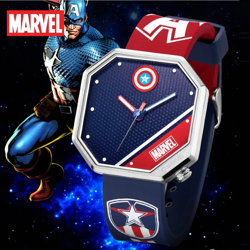 Disney Original Marvel The Avengers Captain America Antique Waterproof Clock Male Watch Quartz WristWatch Relogio Masculino 9137