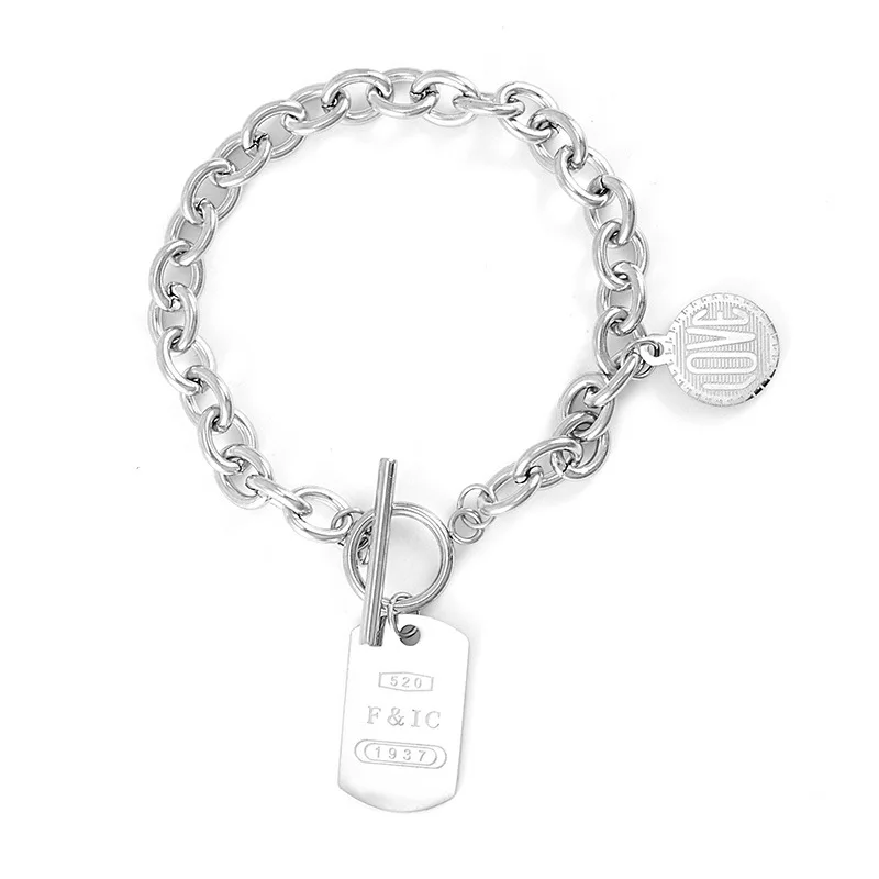 Fashionable personality Titanium steel bracelet punk hip-hop rock jewelry jewelry coin letter circle card bracelet men and women