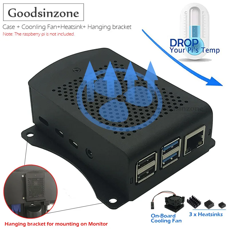 Raspberry Pi 4 Modell B Aluminium Fall mit Lüfter Kühlkörper Kit, metall Shell Box + Onboard Lüfter Set (Pi4 Nicht Enthalten)
