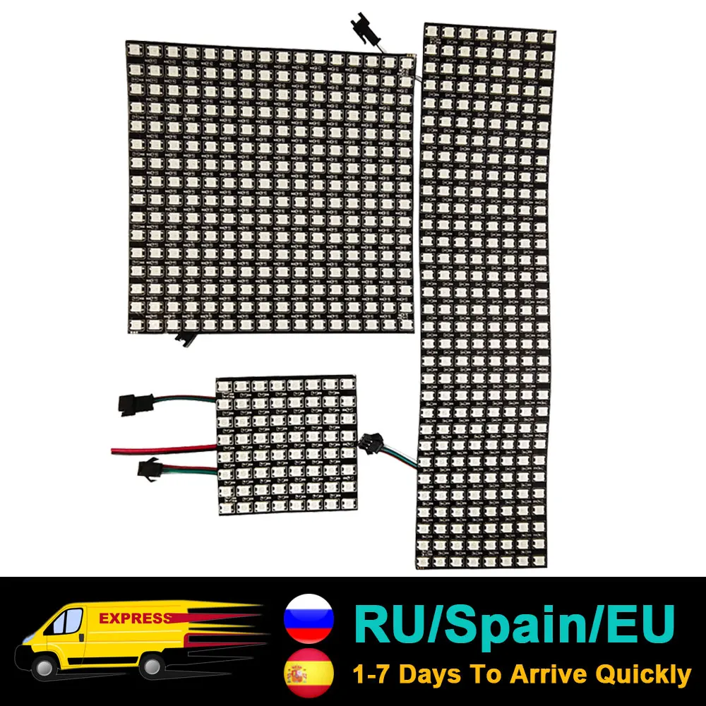 DC5V WS2812B 5050 RGB SMD Flexible 8x8 16x16 8x32 Luces Pixel Panel Matrix Screen WS2812 IC Led Module Individually Addressable