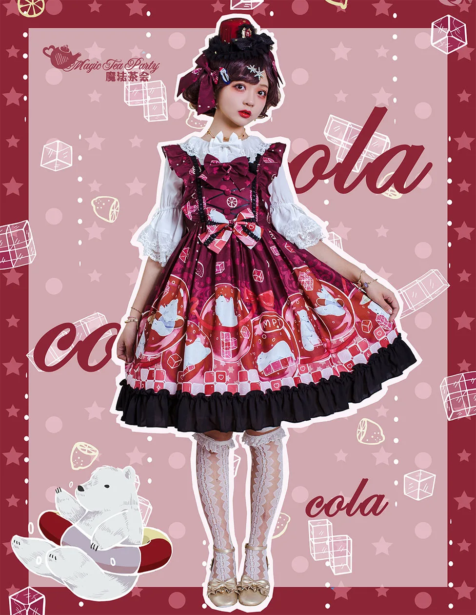 

Sweet lolita dress vintage falbala bowknot cute printing high waist princess victorian dress kawaii girl gothic lolita jsk/op