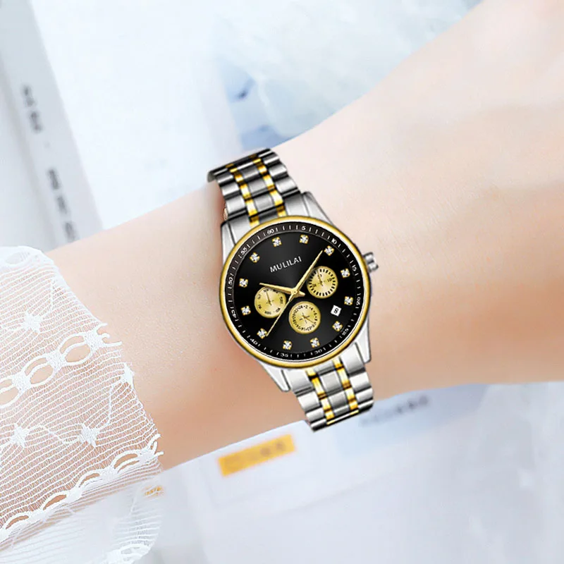 Women Quartz Watch Japanese Movement Full of Rhinestone sea blue Dial Steel Bracelet Ladies Fashion Wristwatch relogio feminino