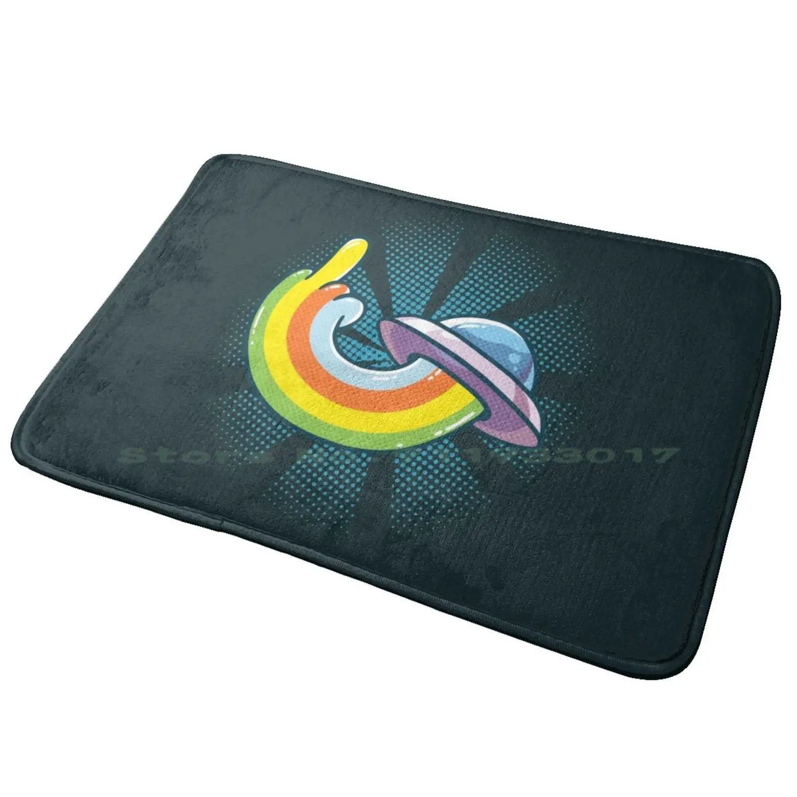 Ufo / Middle Finger Entrance Door Mat Bath Mat Rug Habatour Creations Colors Shapes Geometric Motifs Joyfull Romance Romantic