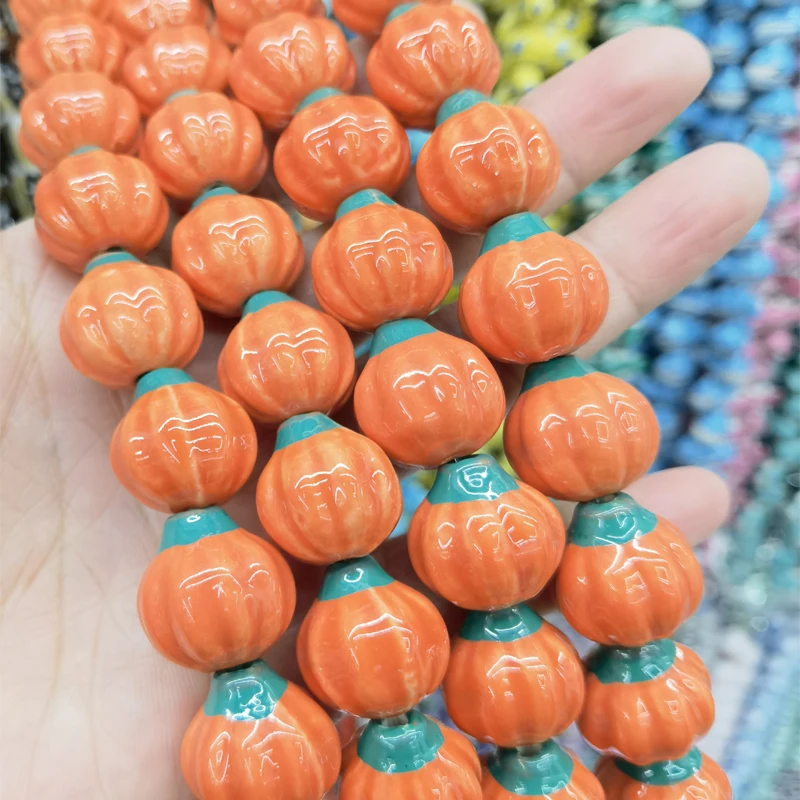 5pcs 17x18mm Pumpkin Ceramic Beads For Jewelry Making Loose Spacer Bead DIY Bracelet Necklace Earring Accessories Handmade