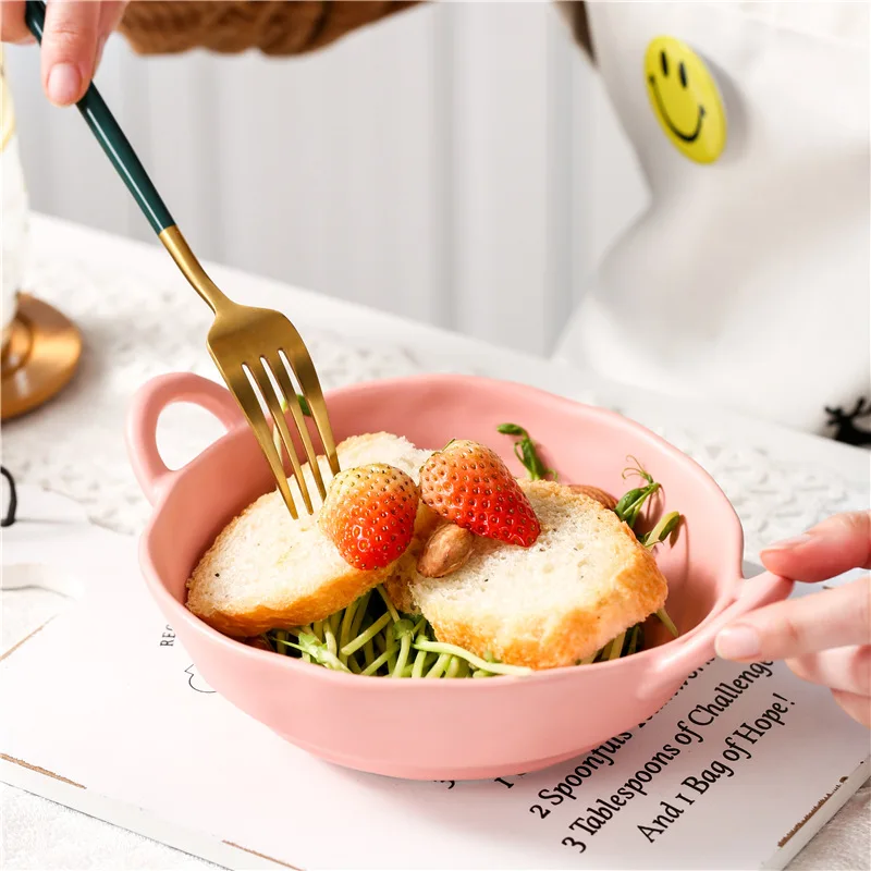 

Nordic Fruit Salad Snack Bowl Instant Noodle Bowl Baking Oven Special Creative Shaped Binaural Irregular Baking Bowl