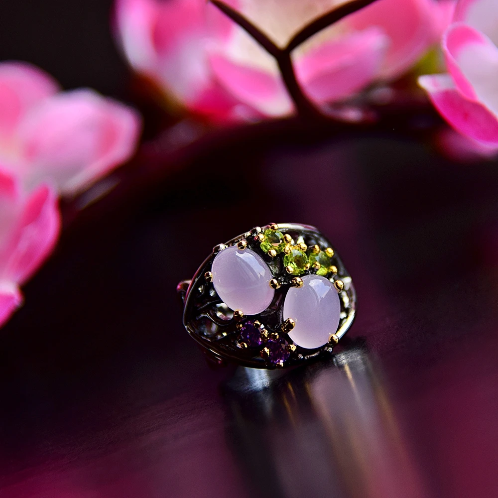 DreamCarnival 1989 Stunning CZ Rings for Women Wedding Anniversary Pinky Opal Stone Eye Catching Olivine Purple Zirconia WA11692