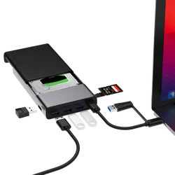 하드 드라이브 인클로저가 포함된 Colorii USB C 허브 외부 SSD 디스크 HDD 케이스용 USB 3.0 유형 C 어댑터에 2.5 SATA