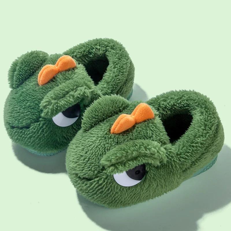 Pop Eye-Zapatillas de casa de dragón para niños y niñas, Zapatillas de lana con dibujos animados de algodón, pantuflas de otoño e invierno, CSH1130