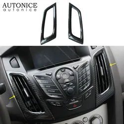 For Ford Focus MK3 2012-2014 Carbon Fiber Color Interior Dashboard Air Conditioner Vent Trim 2PCS Stainless Steel