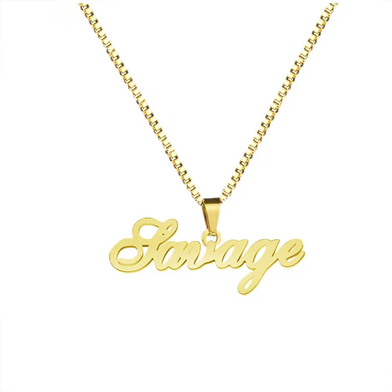 Box Chain Stainless Steel Custom Name Necklaces Pendants Personalized Jewelry Gifts For Women Men Charm Nameplate Choker