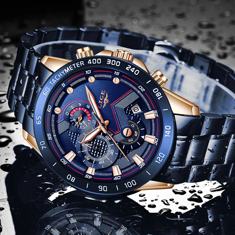 LIGE-reloj analógico de acero inoxidable para hombre, nuevo accesorio de pulsera de cuarzo resistente al agua con cronógrafo, complemento Masculino