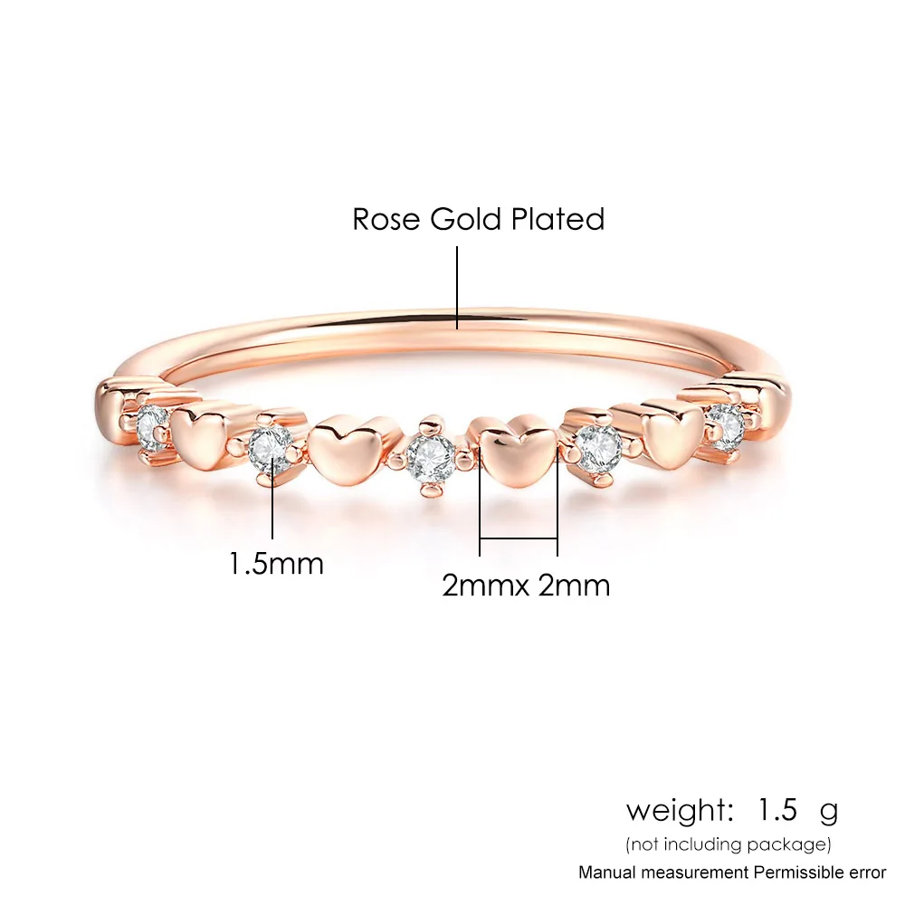 Thin Simple Heart Dainty Rings For Women Girls White Rose Gold Color CZ Trendy Daily Party Gift Fashion Jewelry R901