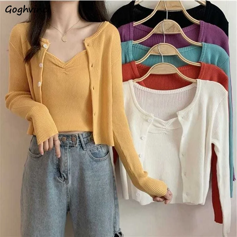 

Cardigan Women Spring Autumn Comfortable Casual Y2K Long Sleeve Single Breasted Solid Color Slim All-match Simple Female Fashion