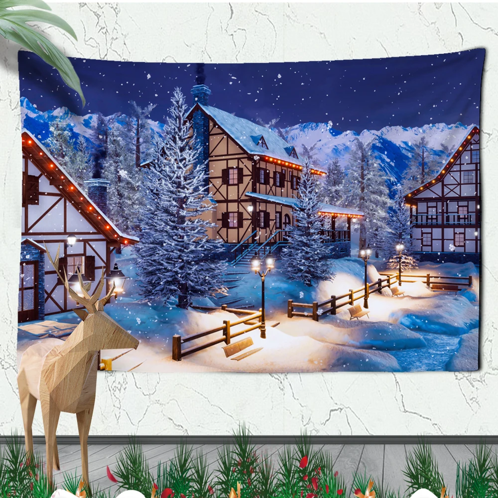 

Christmas Wall Hanging Xmas Fireplace Home Wall Decor Christmas Snowmen Tapestries Large SizeTapestry