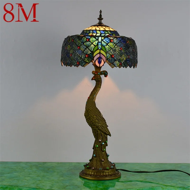 

8M Tiffany Table Lamp Peacock Contemporary Retro Creative Decoration LED Light For Home