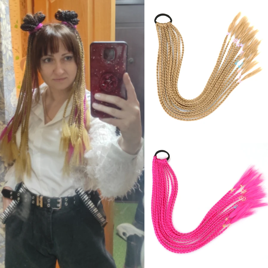 Hairpiece Ponytail Hair Extension Colored False Pigtail with Elastic Band Kanekalon for Overhead Tail Synthetic