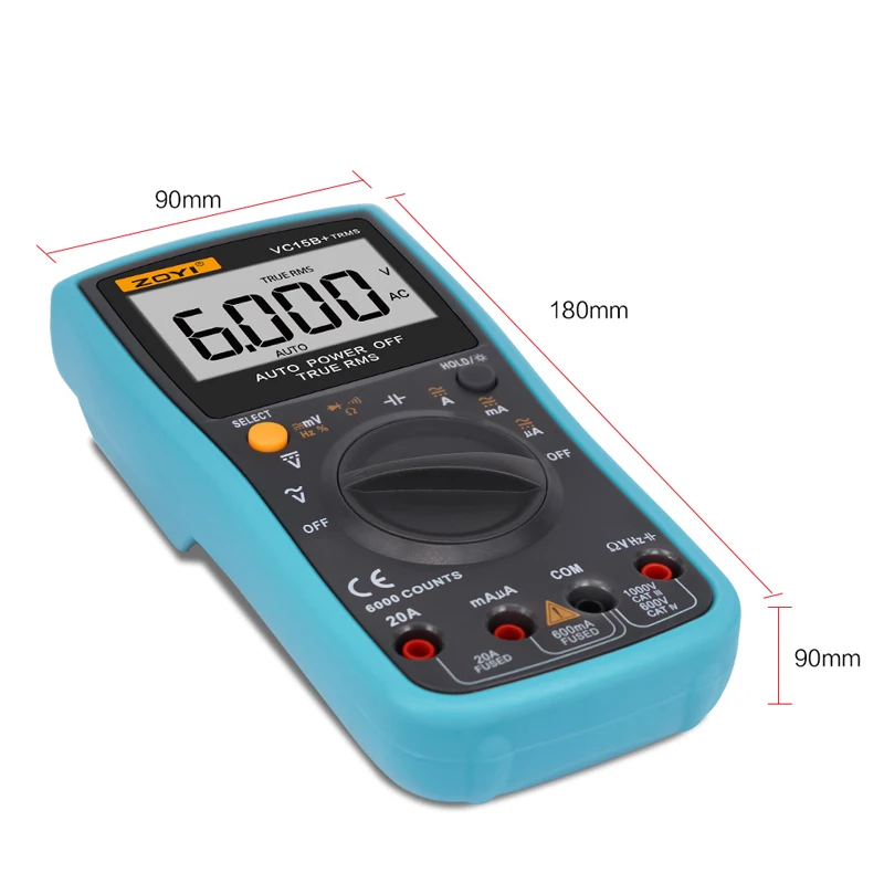 ZOYI VC15B+ Digital Multimeter 6000 counts Autoranging LCD Screen AC/DC Ammeter Voltmeter Ohm Portable Meter Measurement Tool