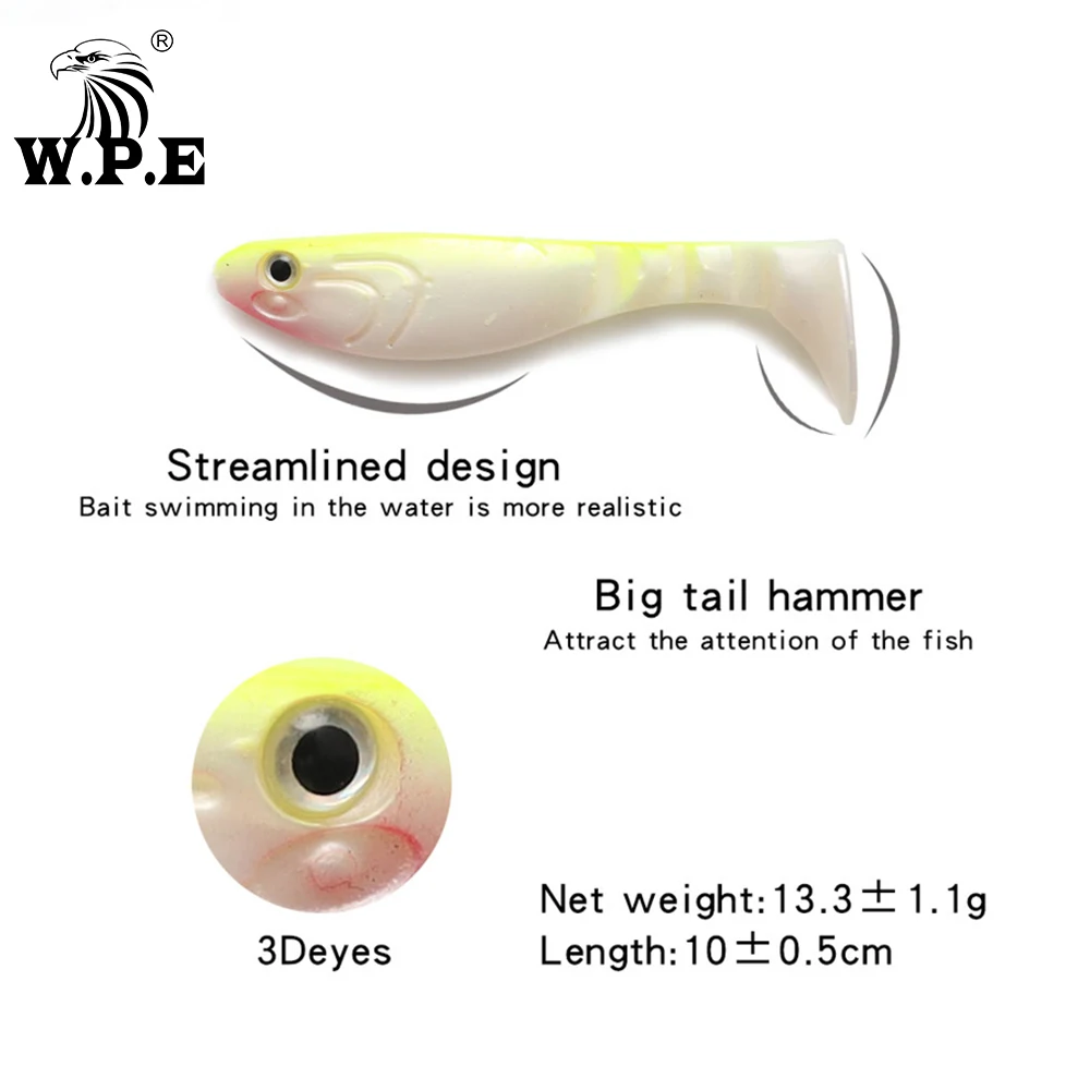 

W.P.E New Soft Lure 5PCS/PACK 100cm T-Tail Worm Soft Fishing Lure Silicone Swim Bait Fish Crankbait Jig Head Wobblers Fish Lure