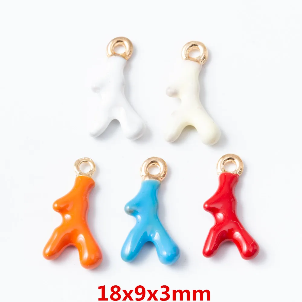 20pcs coral antlers Dripping oil Light Gold zinc alloy metal pendant charms for diy jewelry making 6732