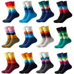 Mode mann Socken Feinen Absatz Diamant Muster Argyle Lustige Glückliche Geometrische Lustige Große größe Gekämmte Baumwolle hochzeit geschenke