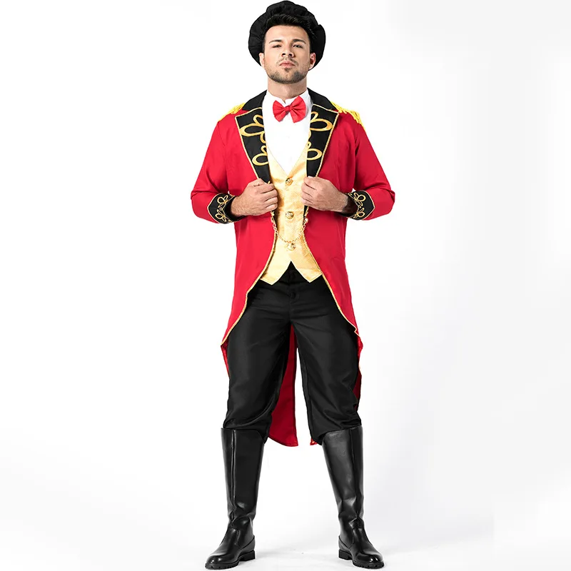 

Hallloween Man Ringmaster Costume Circus Lion Tamer Tuxedo Uniform Deluxe MagicianFantasia Fancy Dress