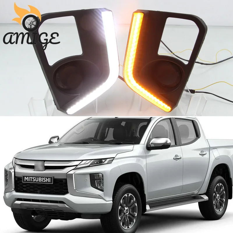 

Car LED Accessory For Mitsubishi Triton L200 2019 Daytime Running Lights DRL Turn Signal Daylihgts Front Bumper Headlamp