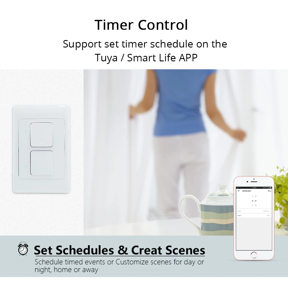 Zemismart Tuya WiFi Physical Switches Wall Push Light Switch Neutral Optional Interruptor Alexa Google Home APP Voice Control