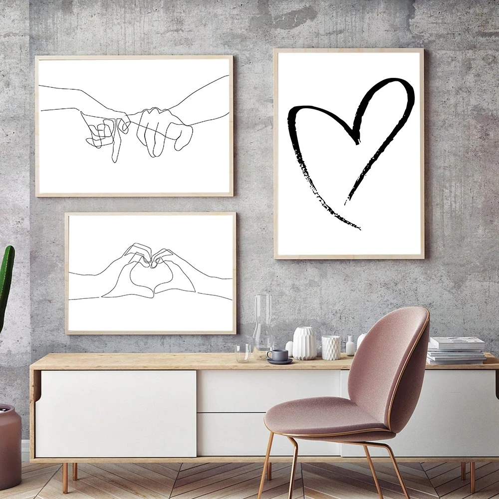 Holding Hands Simple Line Art Heat Gesture Poster Nordic Wall Art Print Canvas Painting Modern Picture Girl Room Home Decor