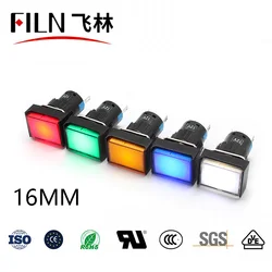 FILN Plastic Rectangular surface 16mm Mounting Size led indicator light 12v 24v 110v 220v  pilot lamp with pins