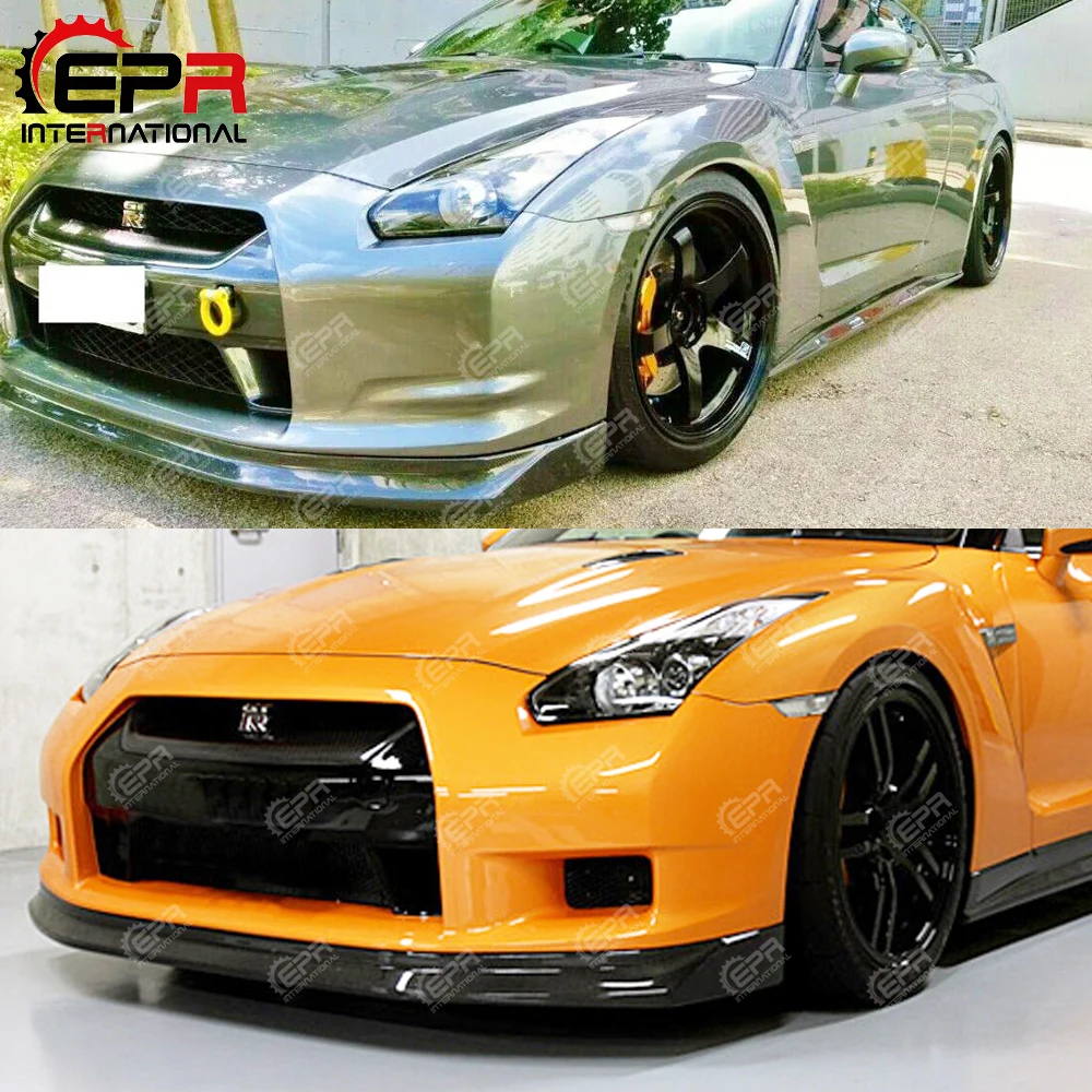 For Nissan R35 GTR 2008-2011 Zele Style Carbon Fiber Front Lip Trim Glossy Carbon Front Bumper Splitter Tuning GT-R Part