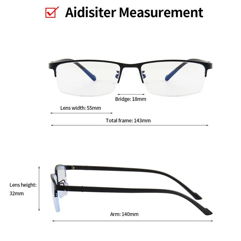 0 -1.0 -1.5 -2.0 -2.5 -3.0 -3.5 -4.0 Blue Light Blocking Square Myopia Glasses Finished Half Frame Prescription Myopes Lunettes