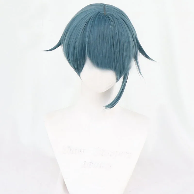 Genshin Impact Xingqiu Cosplay 35cm Wig Short Grey Blue Wig Cosplay Anime Cosplay Wigs Heat Resistant Synthetic Wigs Halloween